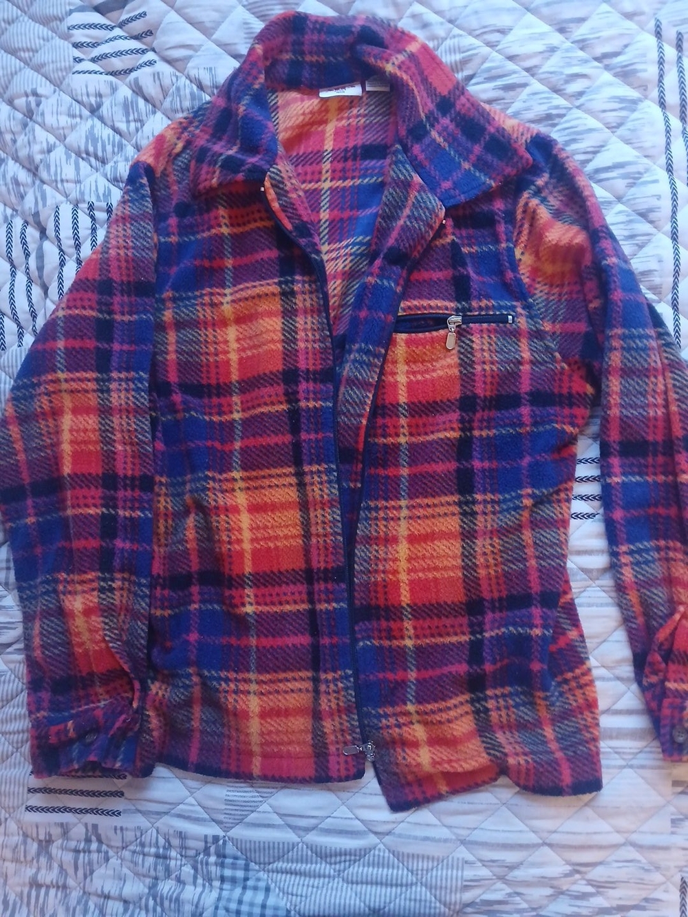 Women's Orange & Blue Plaid Zip-Front Jacket Size M Petites, Alia
